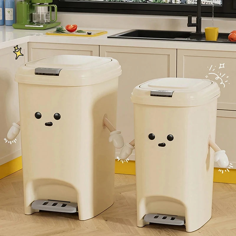 Pedal Bin 15L Slim Plastic Rubbish Bin with Lid for Kitchen & Bathroom - White
