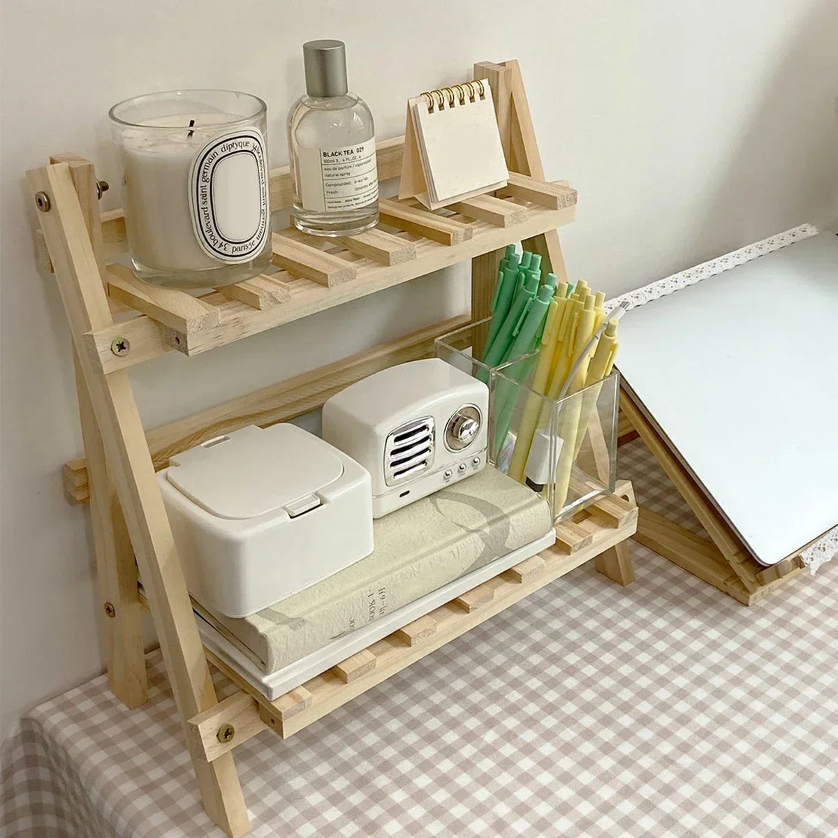 Wooden Desktop Storage Rack 2 Tier 35cm Space Saving Desk Organiser Shelf for Home Office Study