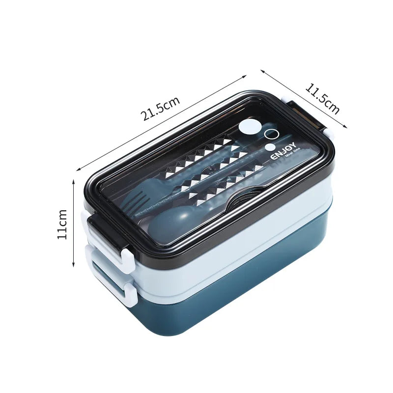 Lunch Box 3 Compartment Stainless Steel Leak Resistant Food Container Microwave Compatible – Blue