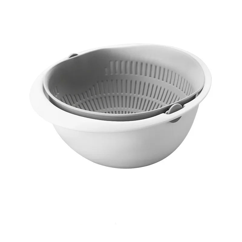 Rotating Double Layer Colander Bowl Fruit Vegetable Washing Drain Basket – Grey