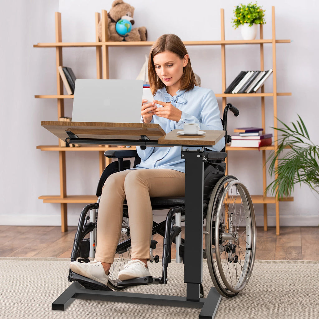 Height Adjustable Overbed Table with Rolling Wheels Mobile Laptop Desk Bedside Workstation – Brown