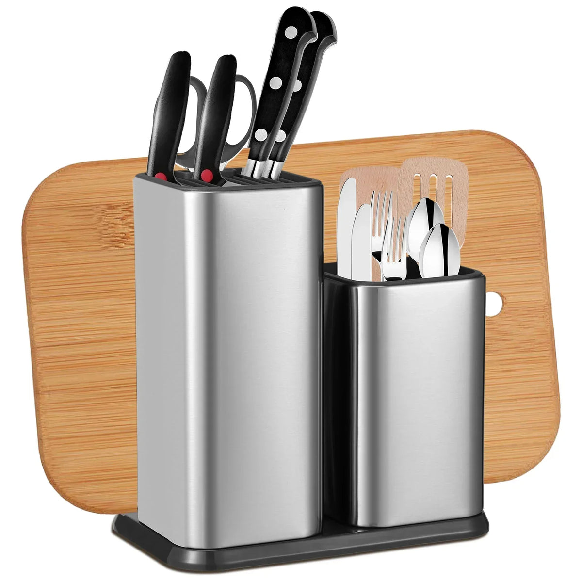 Knife and Utensil Holder 22 cm Stainless Steel Countertop Cutlery Organiser with Removable Sections