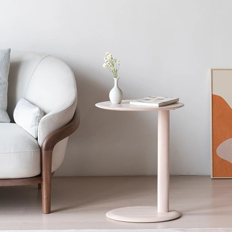 Side Table Solid Wood Round Small Coffee Table Wooden Bedside Furniture – Cream