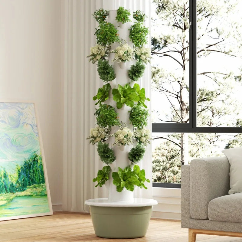 Hydroponic Tower 135cm Vertical Planting System with Timer Vegetable Planter - Green