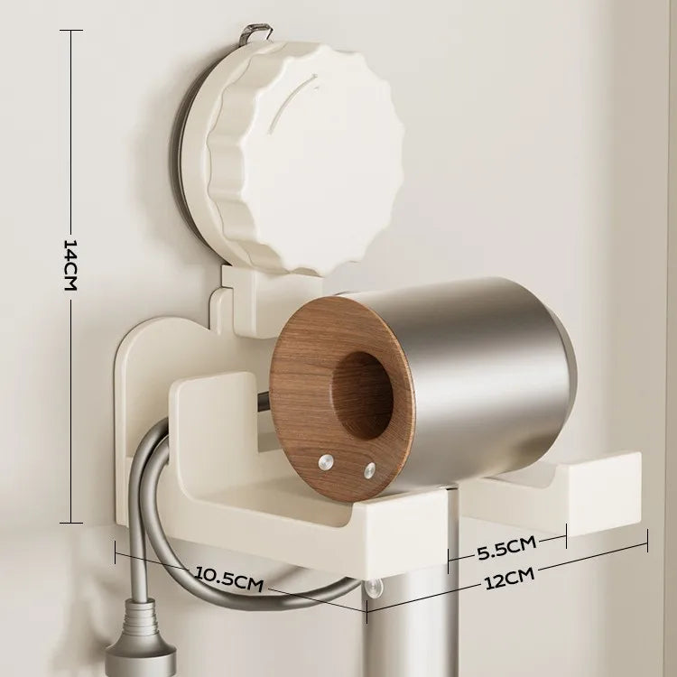 Modern Suction Cup Hair Dryer Holder Wall Mounted No Drill Bathroom Storage Rack – White