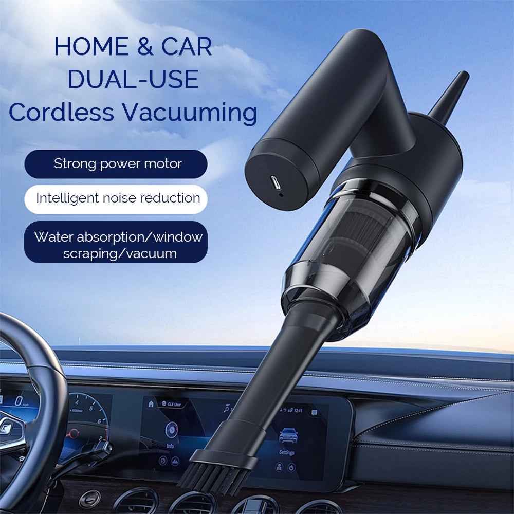 5000PA Cordless Vacuum Cleaner – Multi-Purpose Car & Window Cleaner – Strong Suction Handheld Cleaner with Glass Wiper & Brush - Black