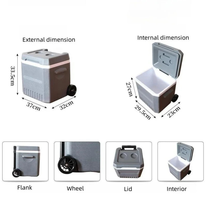 Camping Cooler Box 18L Insulated Ice Chest With Wheels and Trolley Handle – Khaki