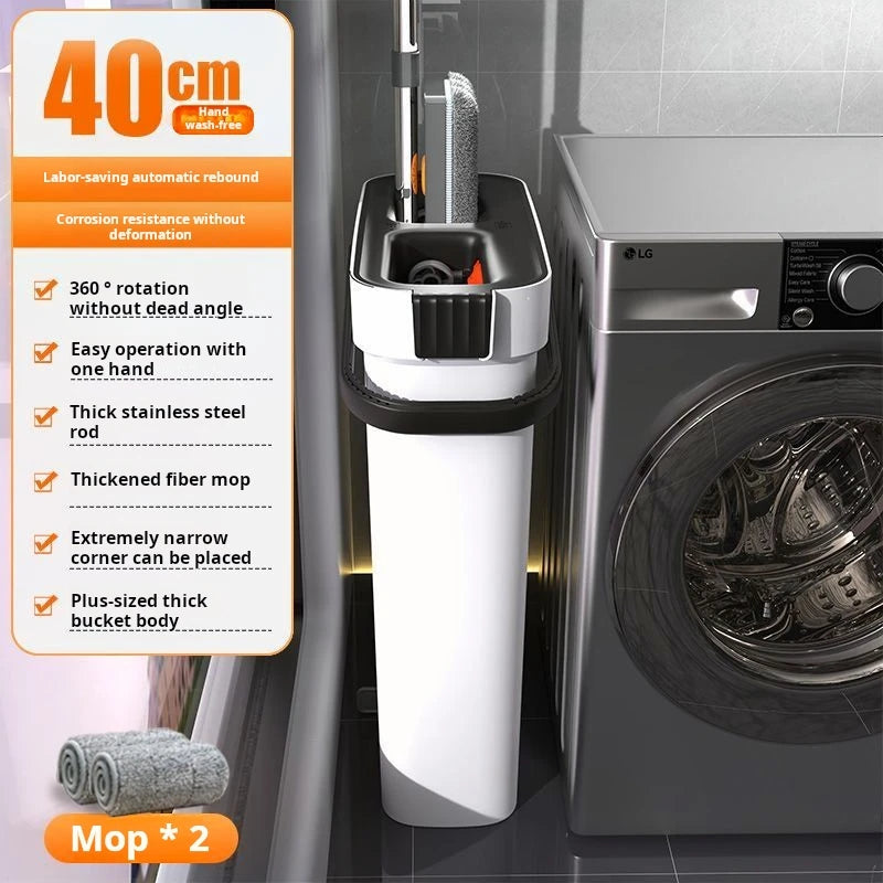 Portable Flat Mop Bucket Set with 2 Microfibre Mop Pads Hands-Free Floor Cleaning System