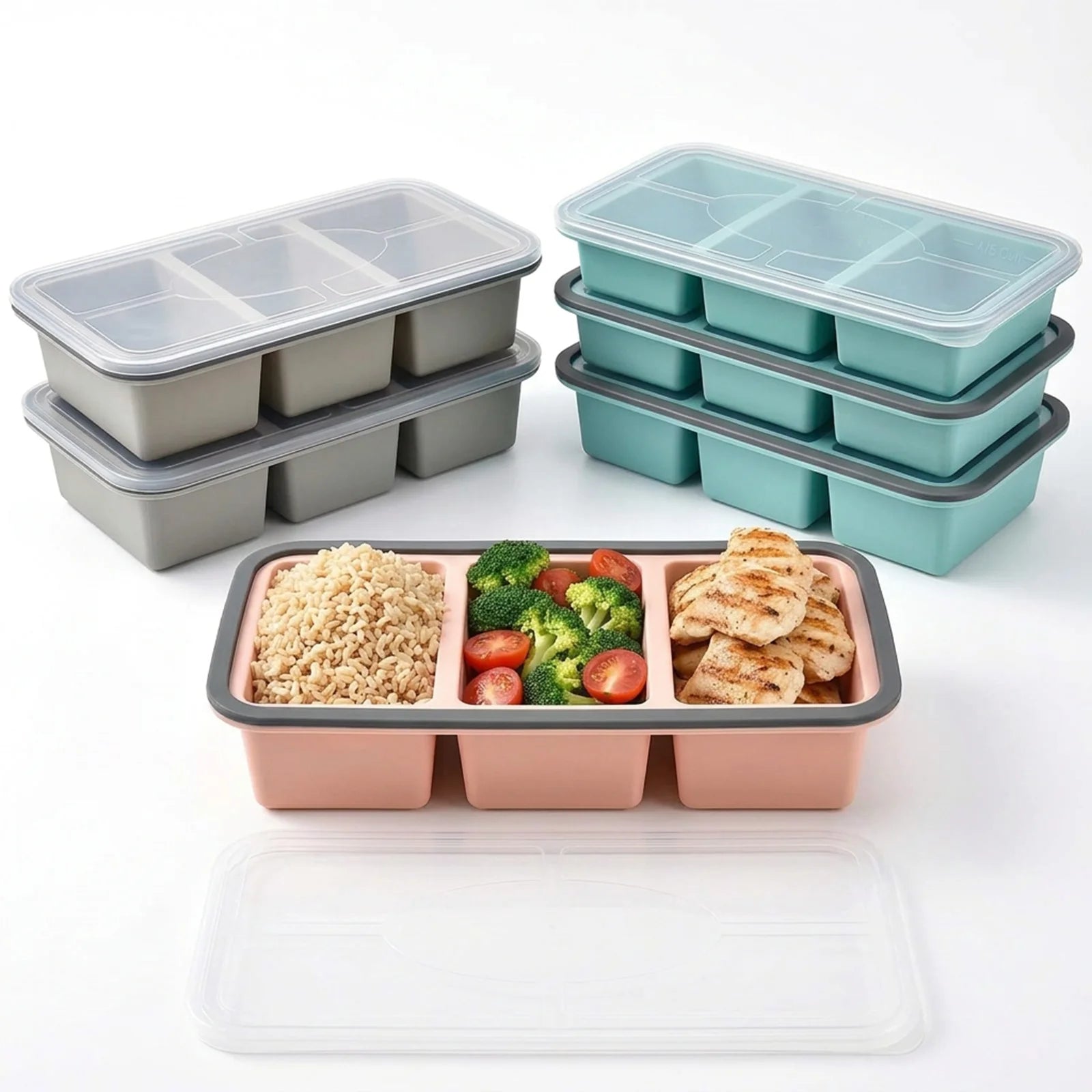 Silicone Freezer Soup Cube Tray with Lid BPA Free Food Storage Meal Prep Mold – Grey