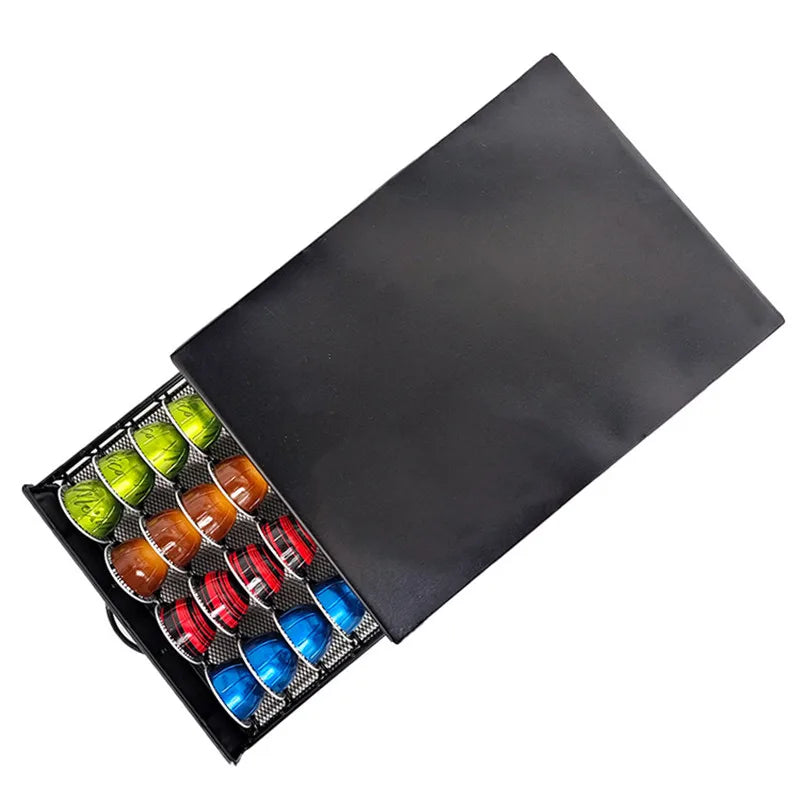 Coffee Capsule Holder Drawer 40 Pod Metal Storage Rack 38.8cm – Black