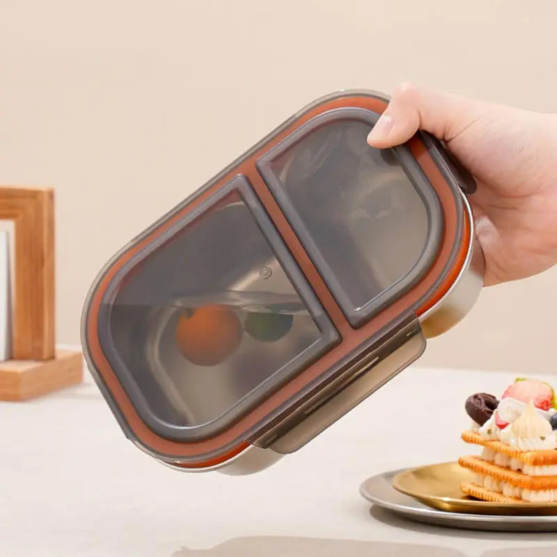 304 Stainless Steel Lunch Box 2 Compartment Leakproof Microwave Safe Bento Box with Lid – White
