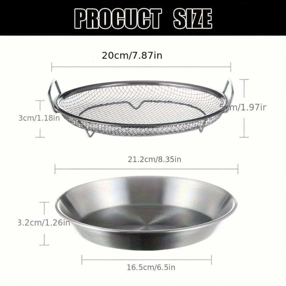 Frying Rack with Drip Tray Stainless Steel Oil Draining Mesh Basket Kitchen