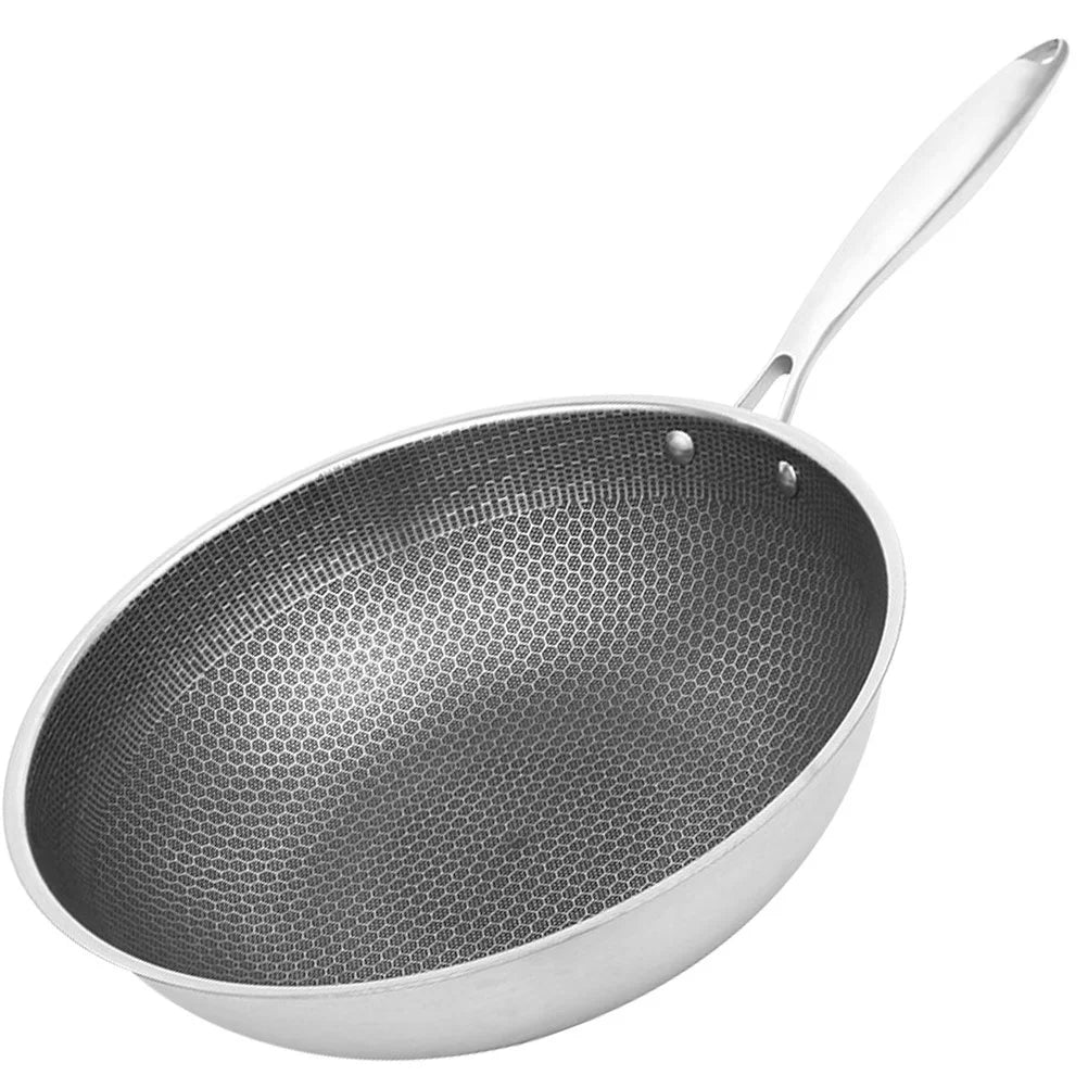 Honeycomb Wok 34 cm Stainless Steel Non-Stick Stir Fry Pan for Induction and Gas