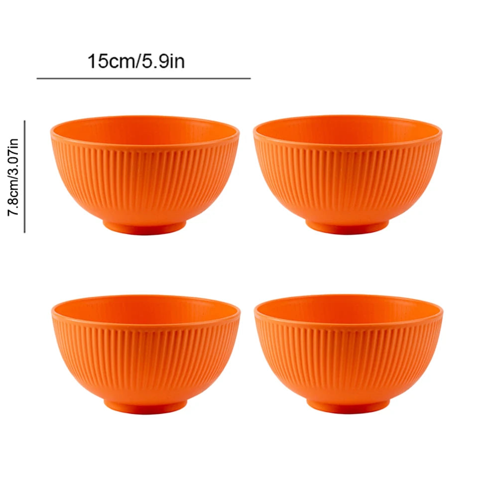 4 Piece Wheat Straw Bowl Set Shatter Resistant Reusable Serving Bowls for Home and Dining – Orange