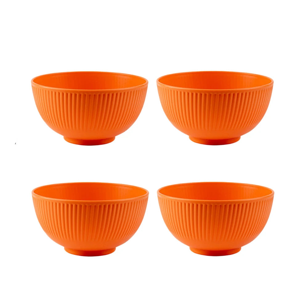 4 Piece Wheat Straw Bowl Set Shatter Resistant Reusable Serving Bowls for Home and Dining – Orange