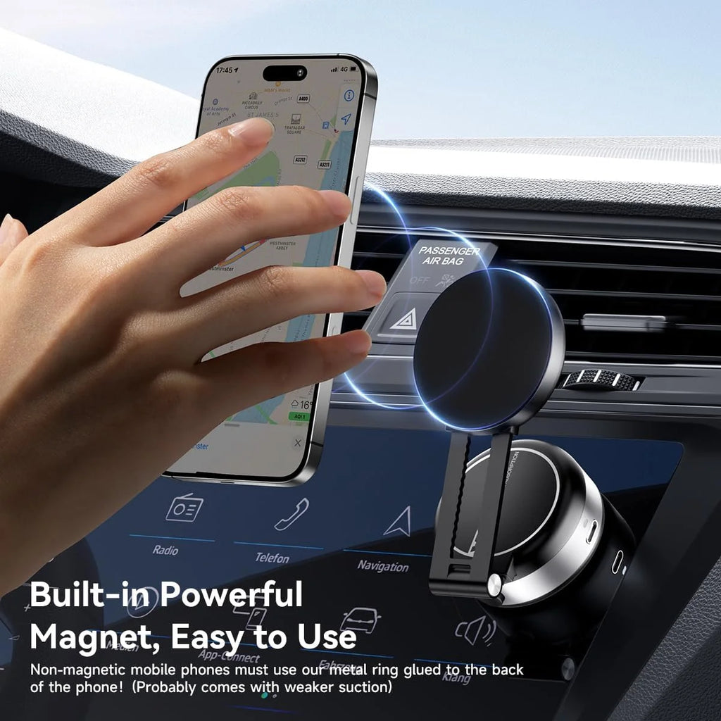 Phone Holder 130mAh Foldable Vacuum Mount 360° Rotating Telescopic Stand - Black