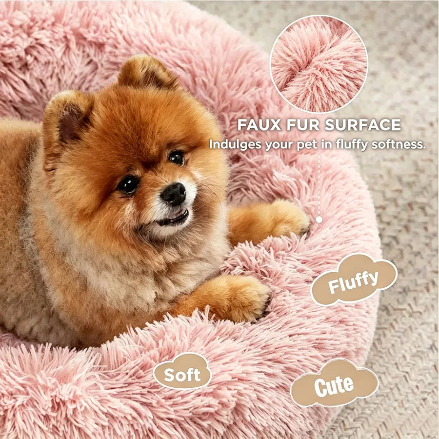 Donut Pet Bed 60 cm Soft Plush Round Bed Washable for Cats and Small Dogs