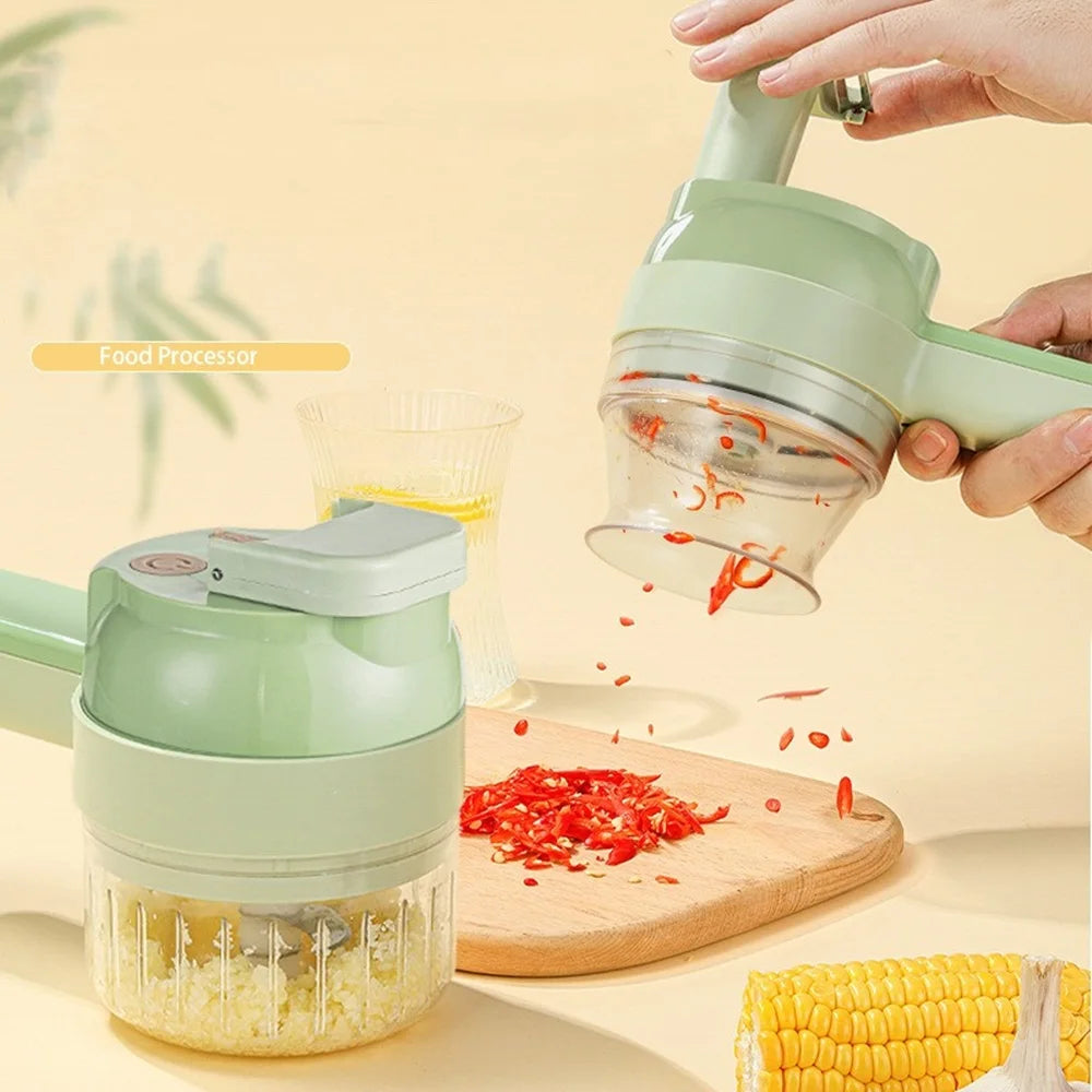 Electric Vegetable Slicer 4 in 1 USB Rechargeable Food Chopper Garlic Crusher Meat Grinder – Beige