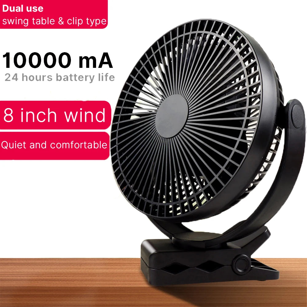 Rechargeable Clip Fan 5 Inch 5000mAh 4 Speed Portable Desk Fan USB-C - White