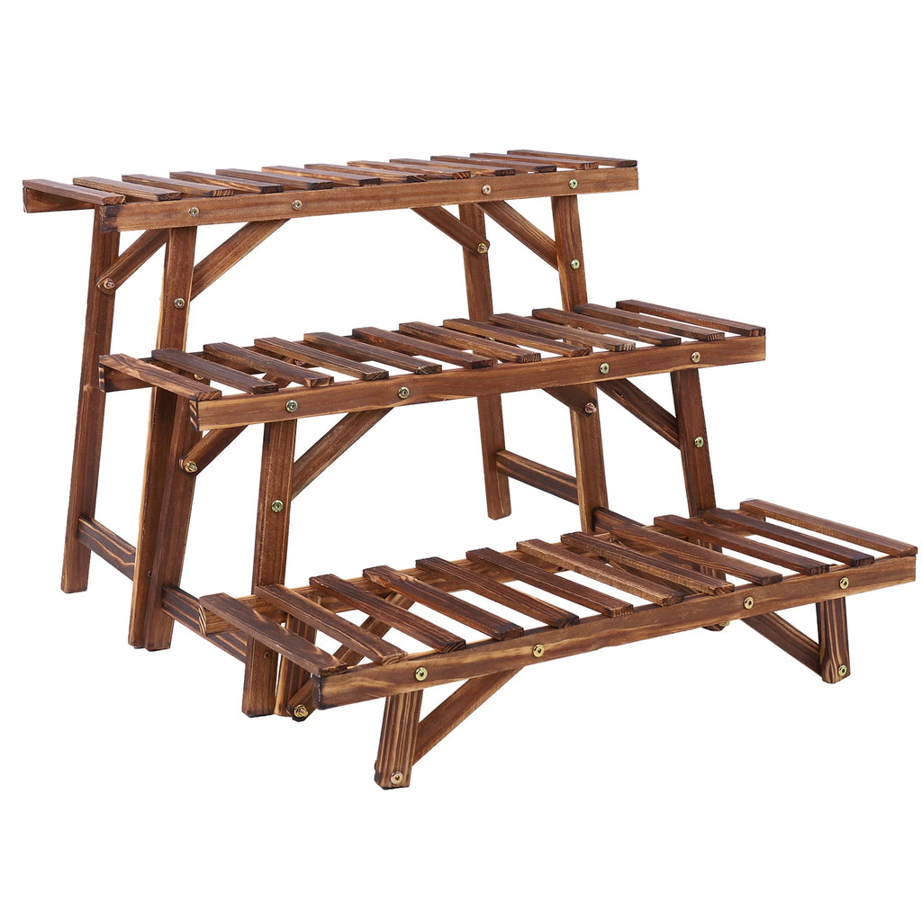 3 Tier Wooden Plant Stand Stepped Flower Pot Display Rack Corner Shelf Indoor Outdoor – Dark Brown