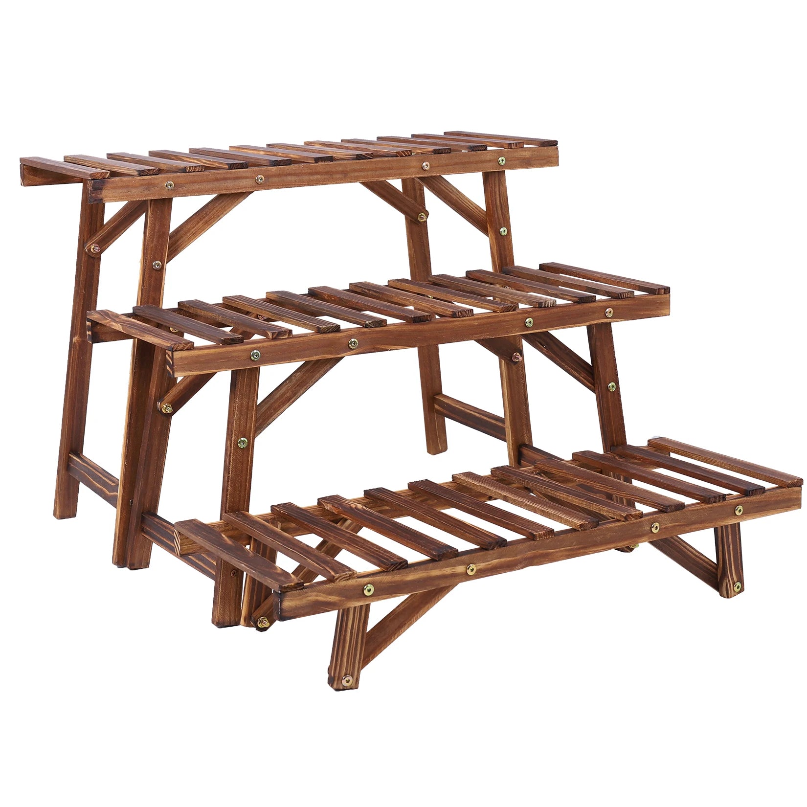 3 Tier Wooden Plant Stand Stepped Flower Pot Display Rack Corner Shelf Indoor Outdoor – Dark Brown