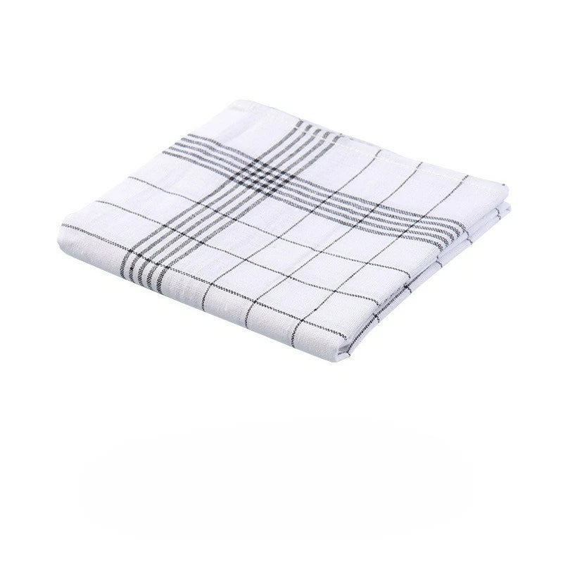 Dish Towels Set 10pcs Plaid Kitchen Cleaning Cloth Large Soft Polyester - Black