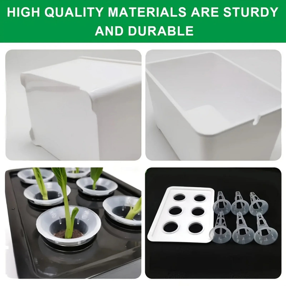 4Pcs Hydroponic Grower Box With Lid PP Indoor Planting Container - Black