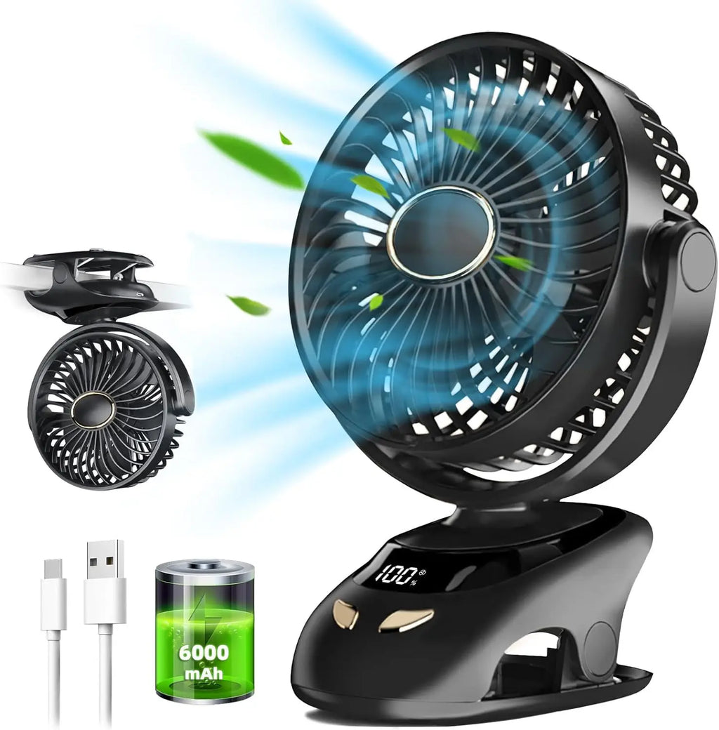 Rechargeable Clip-On Fan with 6000mAh Battery, 5 Speeds & Digital Display – Pink