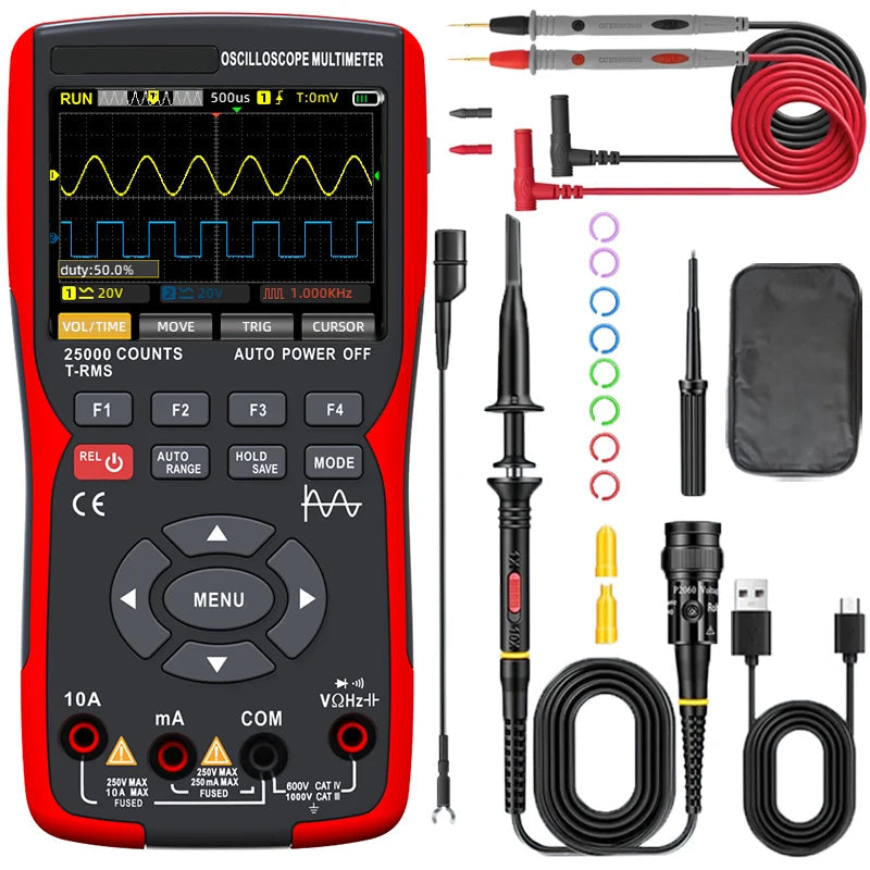 50MHz Handheld Digital Oscilloscope Multimeter – 3-in-1 Dual Channel Automotive Electrical Tester