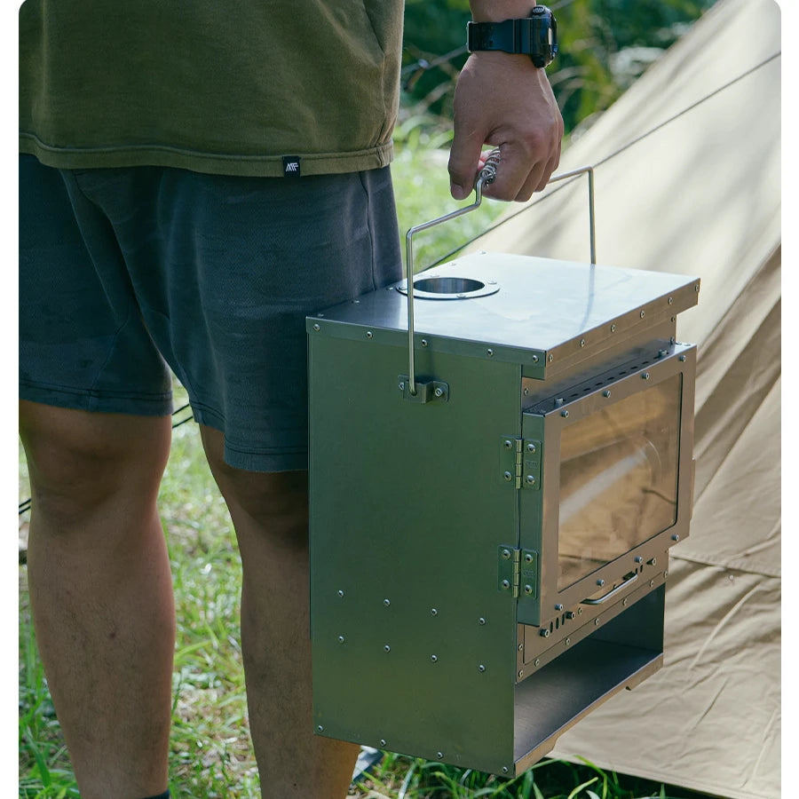 Camping Tent Stove Stainless Steel Wood Burning Heater with Glass Window – Silver