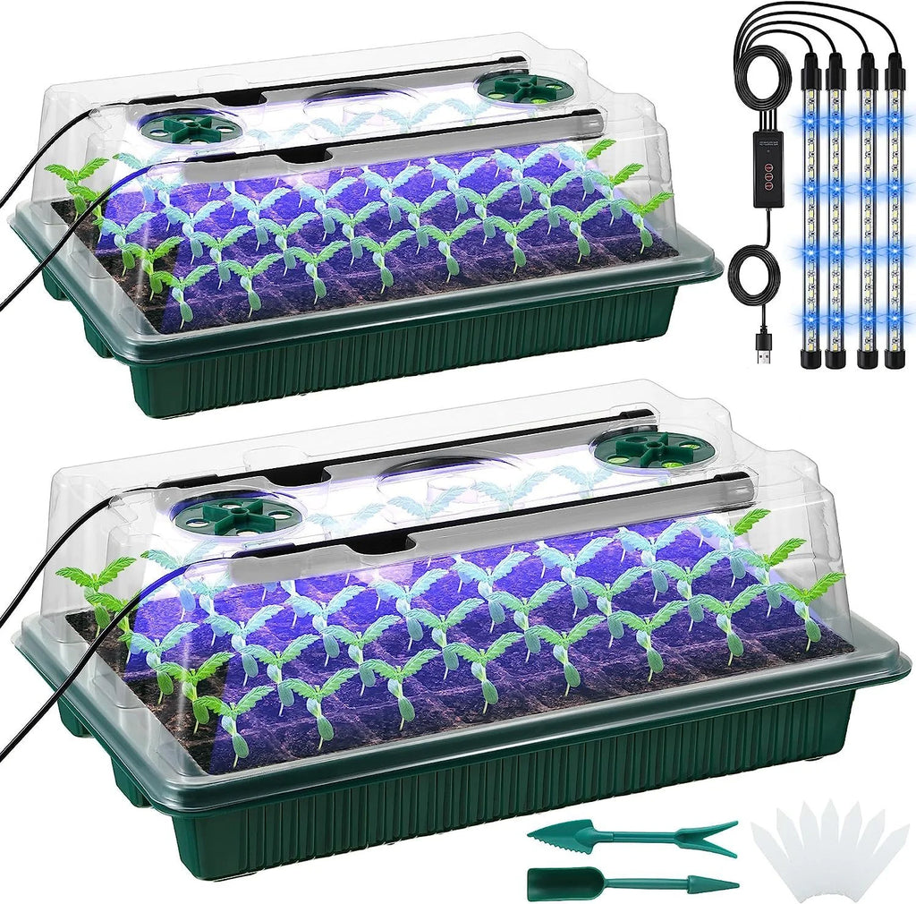 2 Pack Seed Starter Trays 80 Cells with LED Grow Lights Smart Timer 3 Modes for Home Gardening