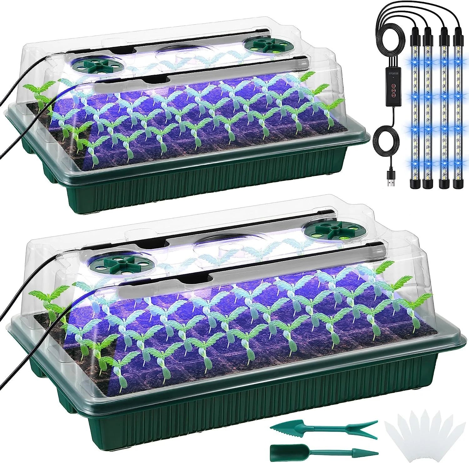 2 Pack Seed Starter Trays 80 Cells with LED Grow Lights Smart Timer 3 Modes for Home Gardening