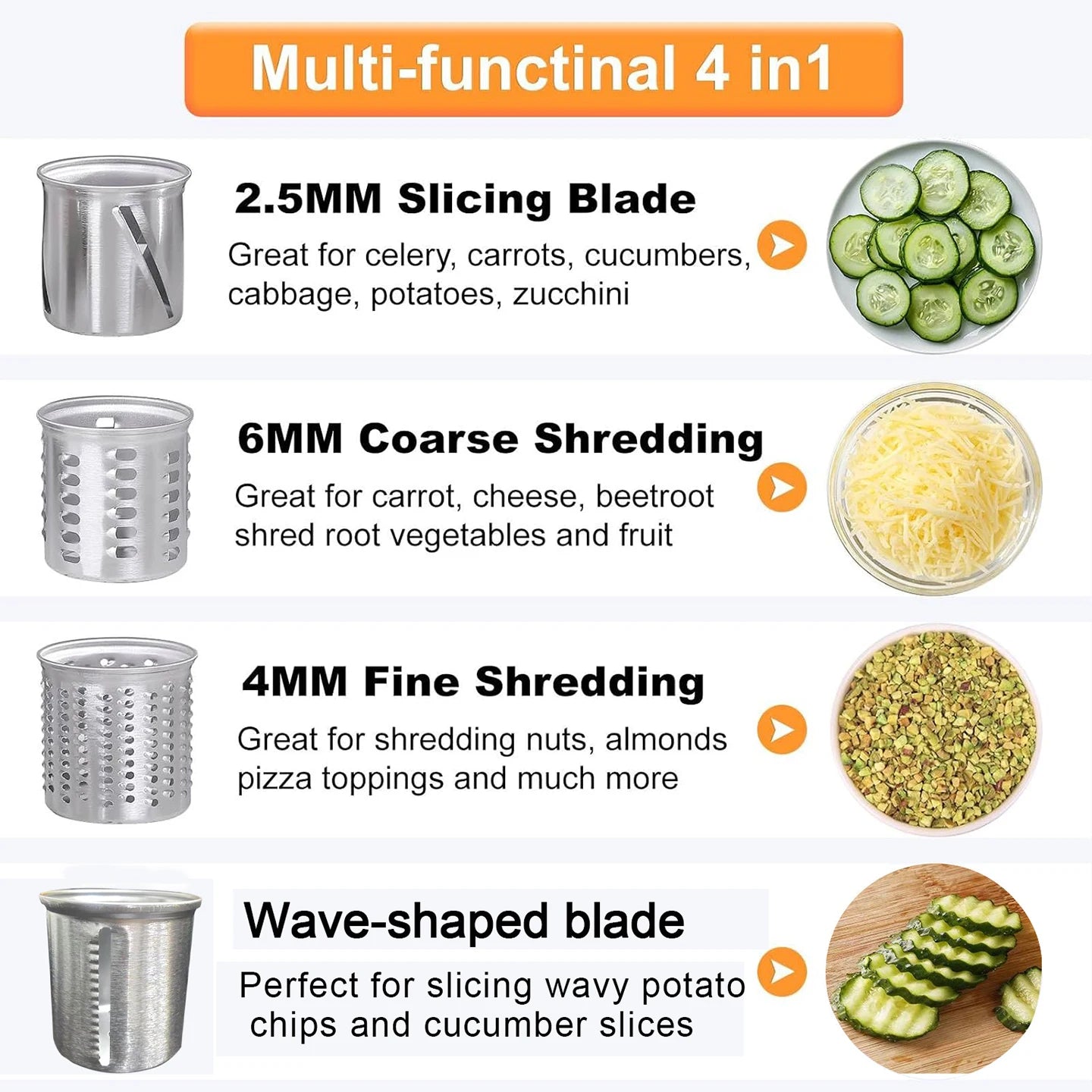Slicer Shredder Attachment Stainless Steel Vegetable Cutter for Stand Mixer with 4 Blades - Red