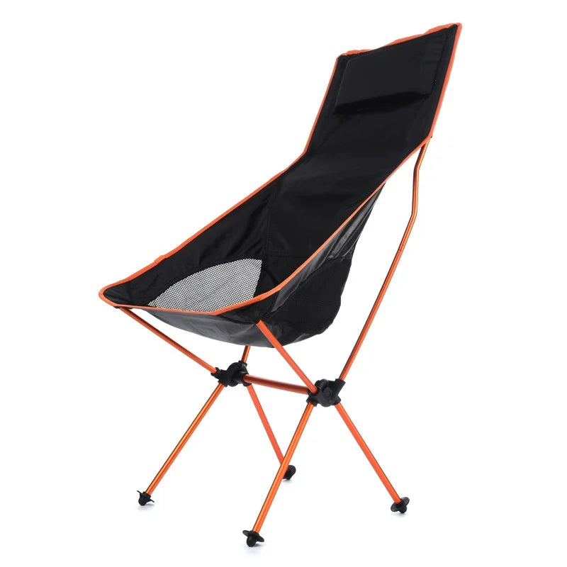 Camping Folding Chair Portable Moon Chair Ultralight Aluminum Outdoor Seat with Armrests - Orange