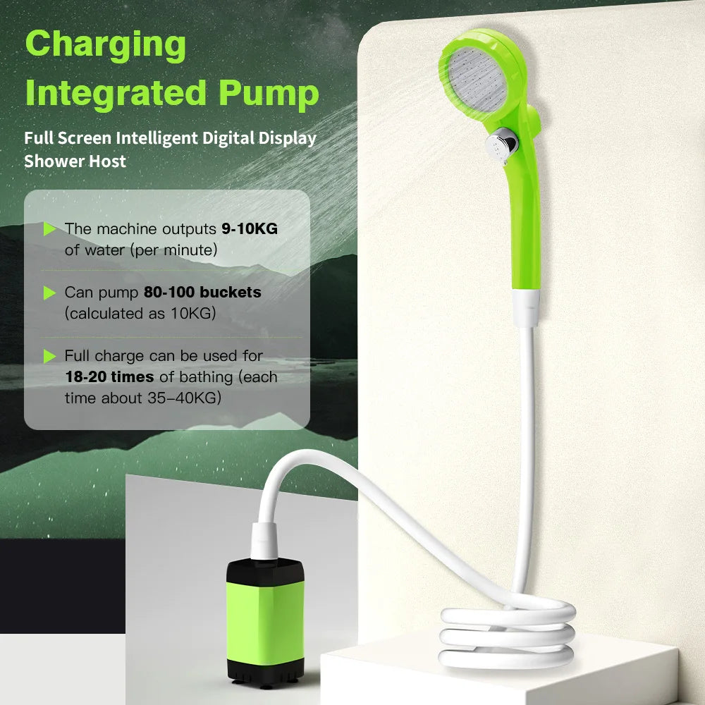 Portable Camping Shower Pump 6000mAh Rechargeable Digital Display Outdoor Shower Kit - Orange