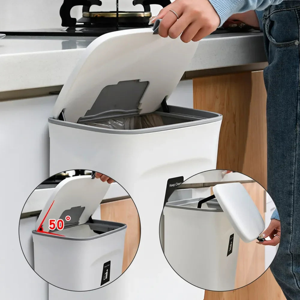 Wall Mounted Trash Can Hanging Kitchen Bin with Lid Space Saving Design Gray 9L