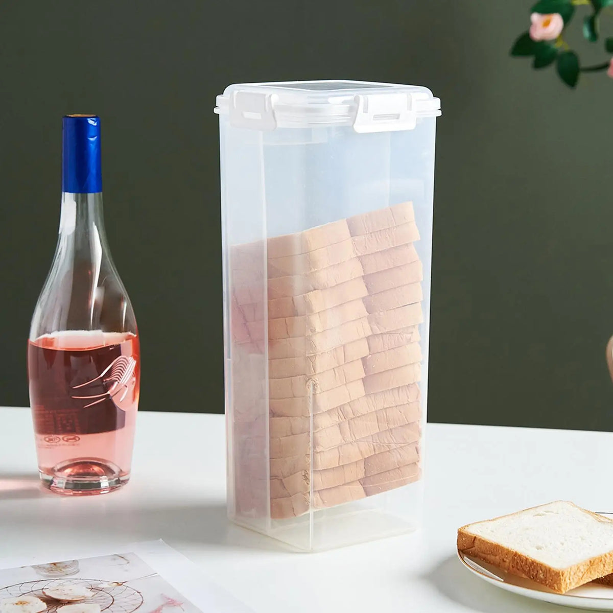 Transparent Bread Storage Container with Lid & Internal Tray – Black