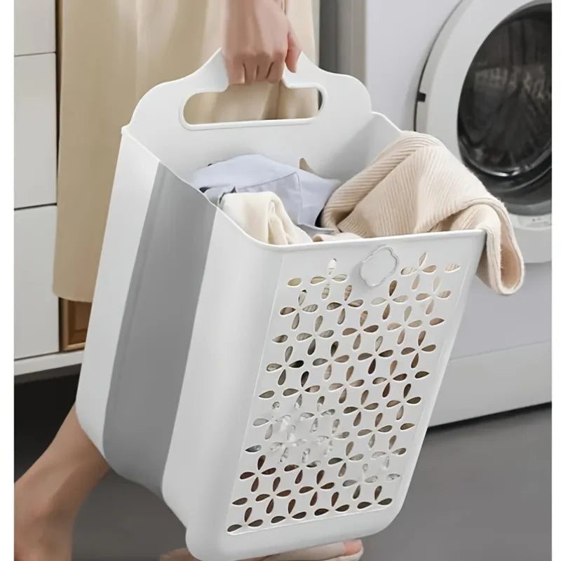 Laundry Basket Foldable PP Plastic Storage Hamper with Handles - Grey