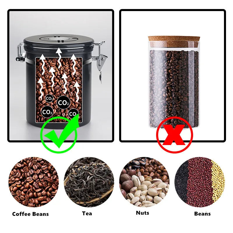 Coffee Storage Canister 1.8L Stainless Steel Airtight Container with Modern Design for Kitchen - Brown