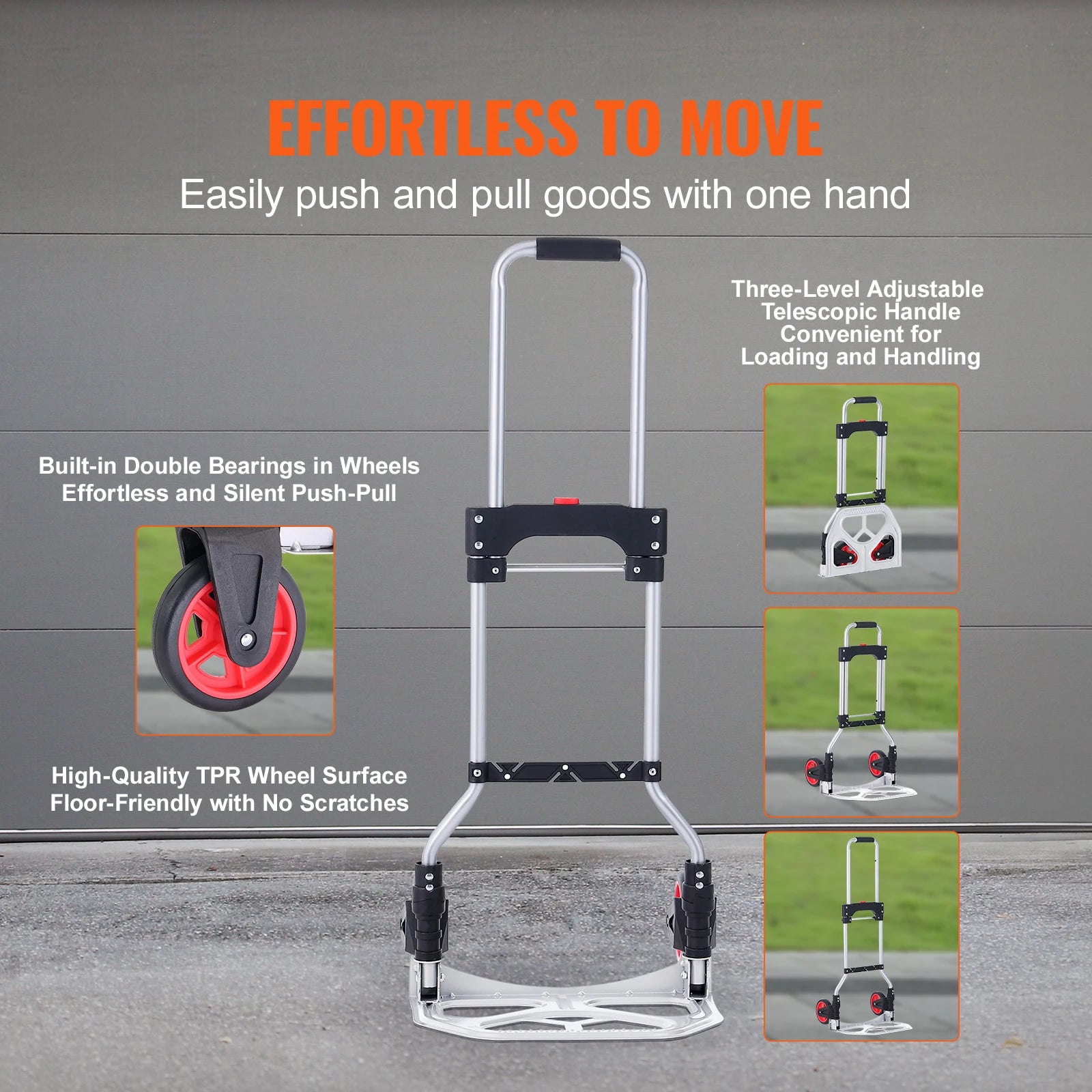 Folding Hand Truck 80kg Capacity Aluminum Alloy Portable Dolly Cart – Silver