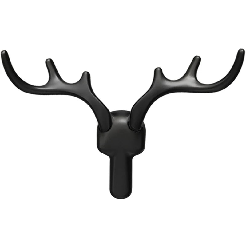Black Deer Antler Wall Hook Zinc Alloy Coat Rack for Clothes Hats Bags Towels and Keys