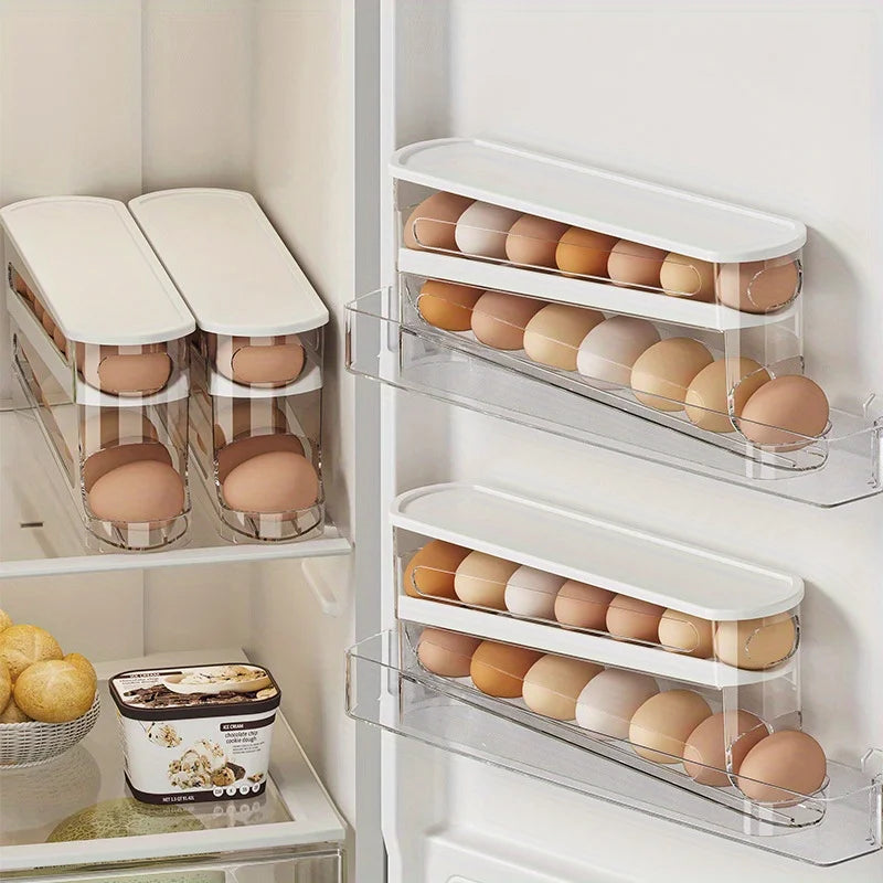 Egg Storage Box Automatic Rolling Fridge Organiser Ladder Rack Holder