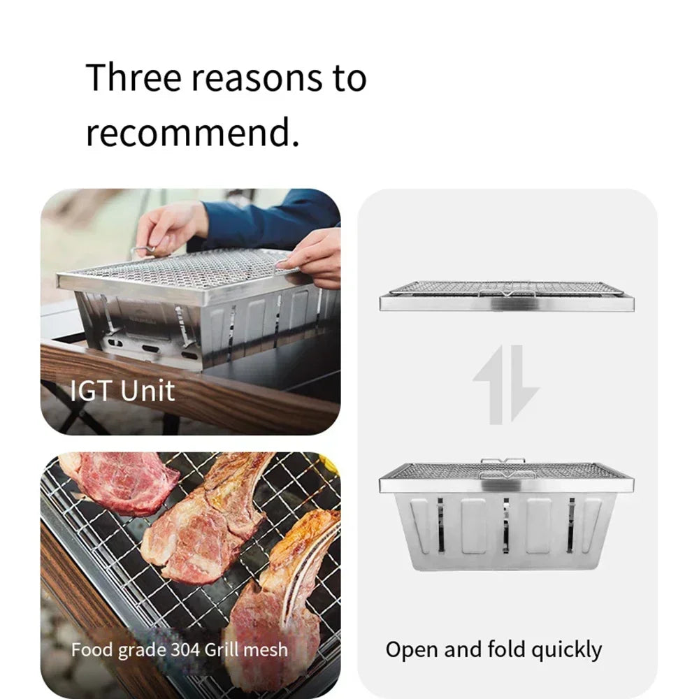 Camping BBQ Grill Foldable Stainless Steel Charcoal Barbecue Stove Portable Outdoor Cooker – Silver