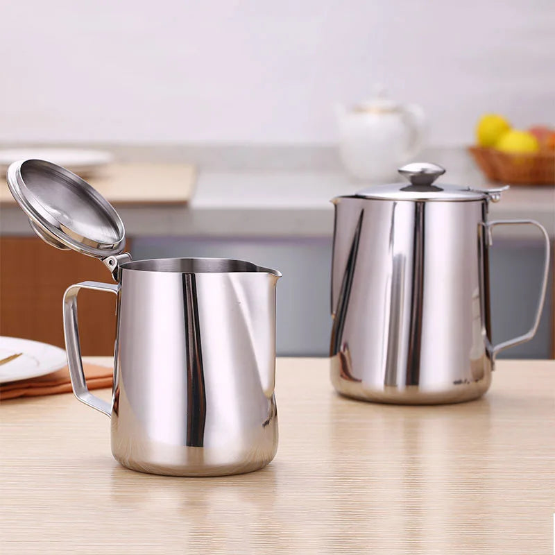 Stainless Steel Milk Frothing Pitcher 1000ml with Lid Long Spout Coffee Pouring Kettle