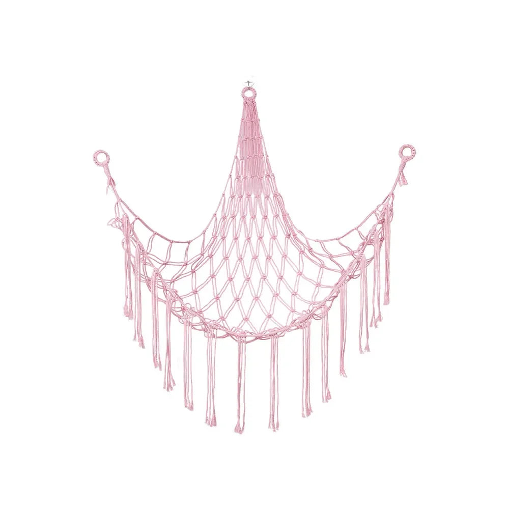 Toy Hammock Corner Hanging Storage Net Cotton Rope for Soft Toys - Pink