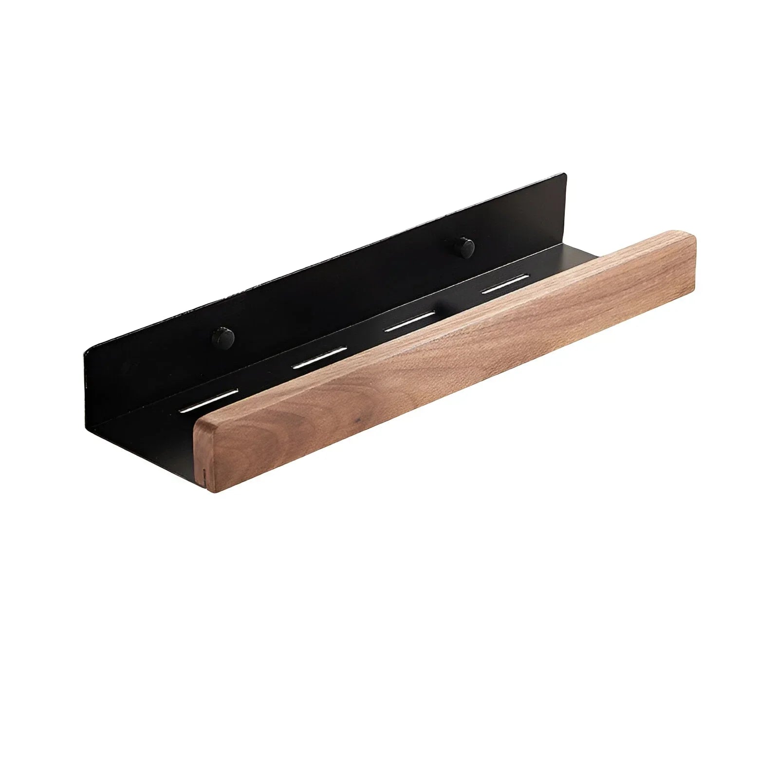 Wall Mounted Black Walnut Bathroom Storage Shelf Aluminum Organizer Rack No Drill – 30cm