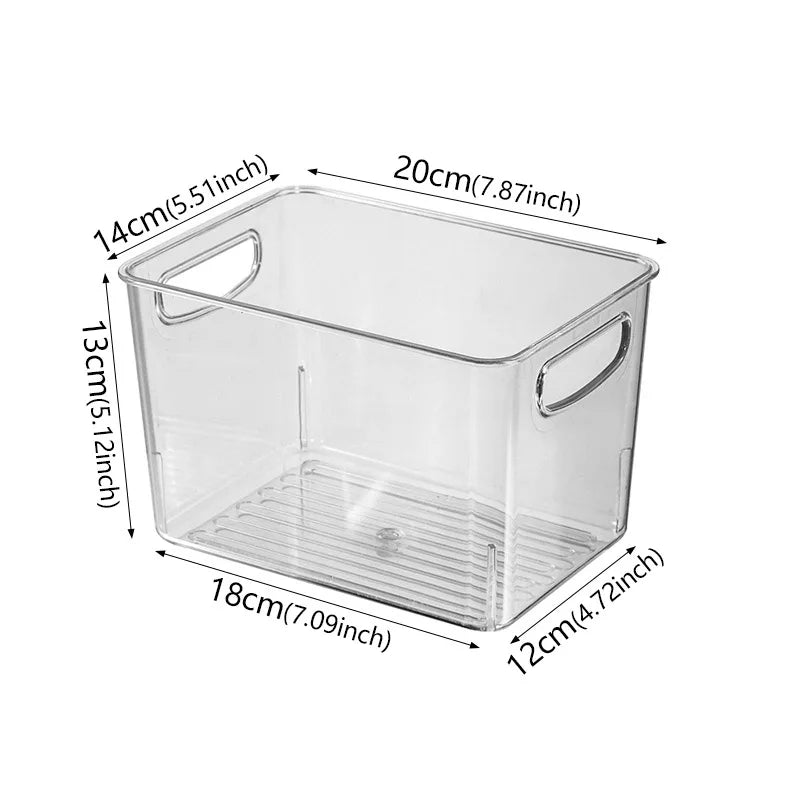 Small Refrigerator Storage Bin Transparent Stackable Food Organizer Container with Carry Handles