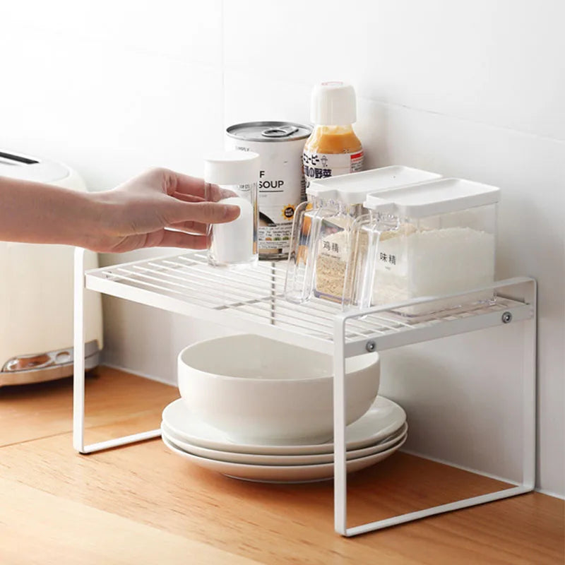 Small Metal Desktop Storage Rack Countertop Organizer Shelf Space Saving Kitchen Cabinet Storage