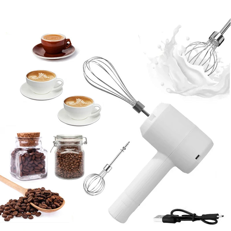 Wireless Electric Food Mixer 3 Speed Portable Egg Beater with Rechargeable Handle – White