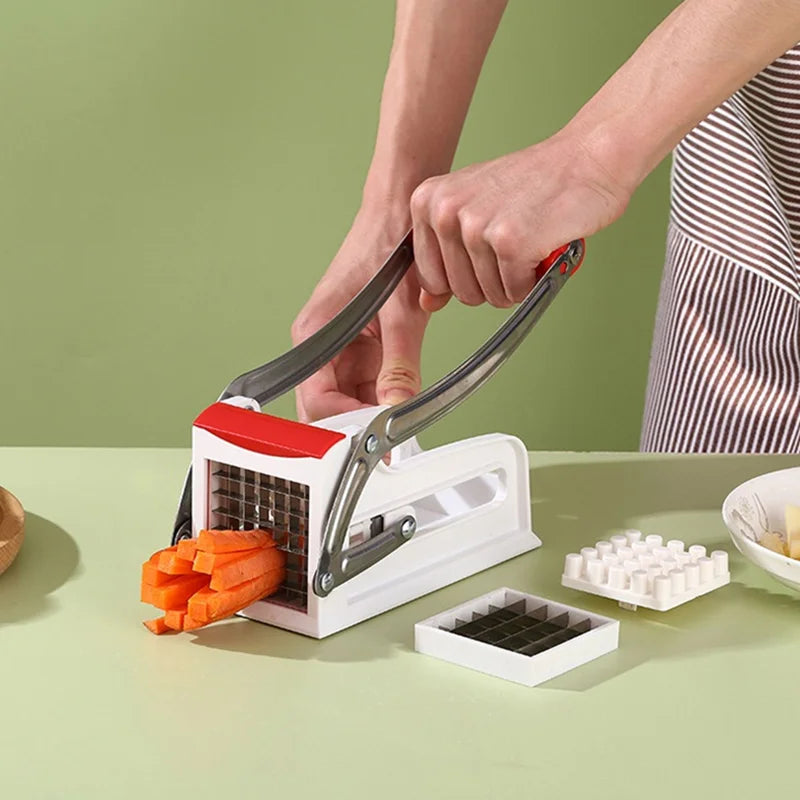 French Fry Cutter Manual Potato Slicer Stainless Steel Vegetable Chipper Kitchen Cutter – Red